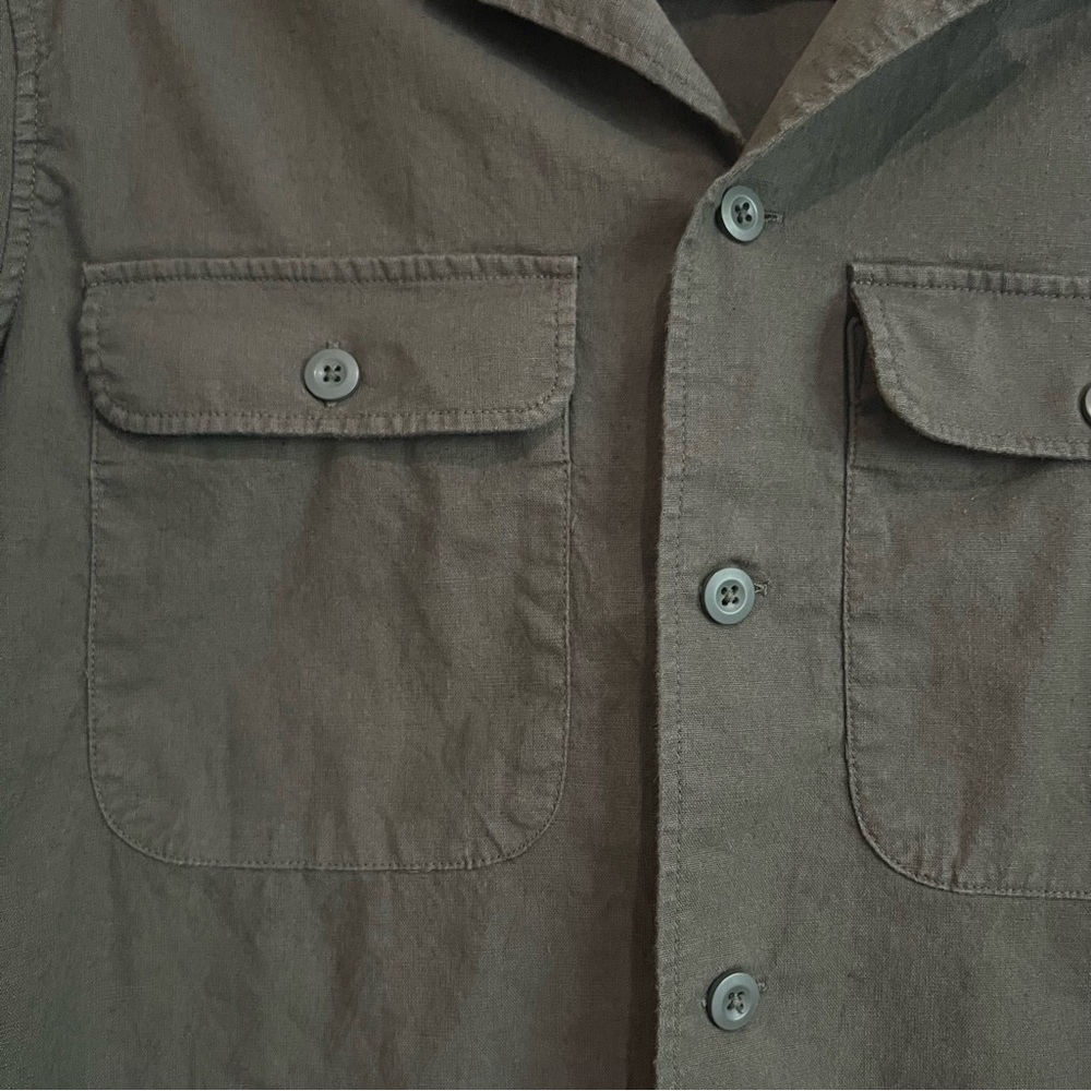 Abercrombie & Fitch Linen Blend Long Sleeve Button Down Shirt Olive Green XS - Picture 5 of 11